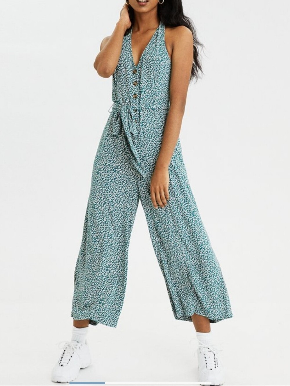 American Eagle Halter-Neck Ditsy Print Jumpsuit